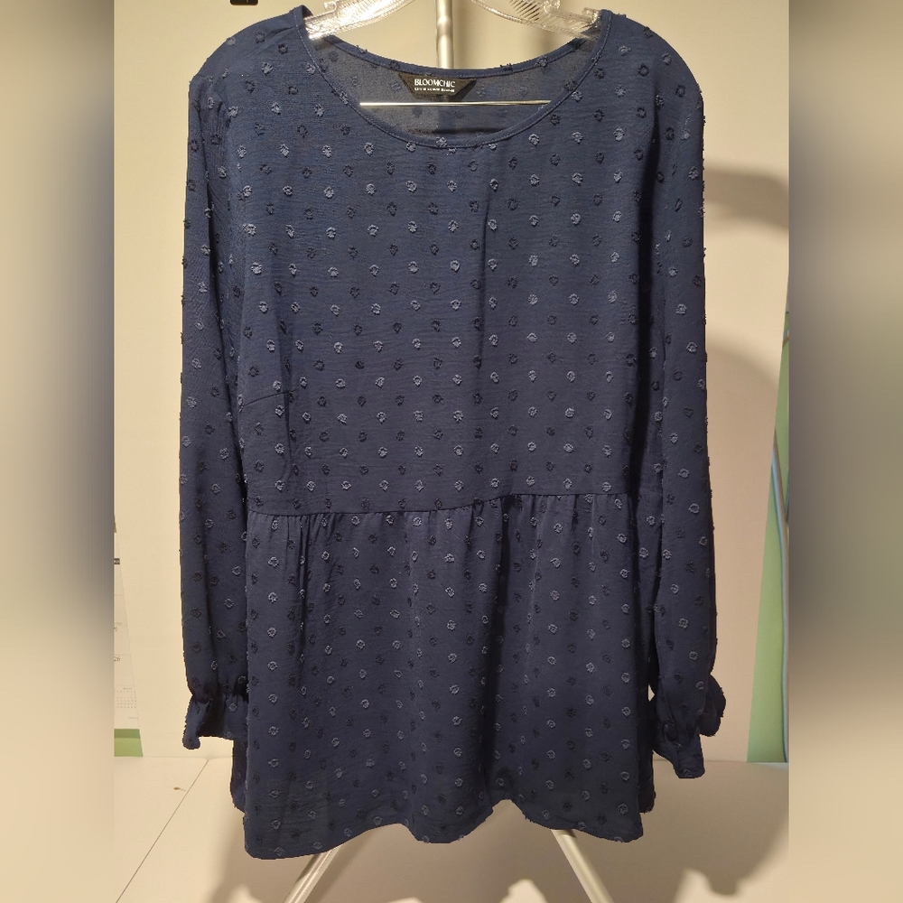 Bloomchic Babydoll Tunic‎ Top Swiss Dot Long Sleeve Blouse Plus Size